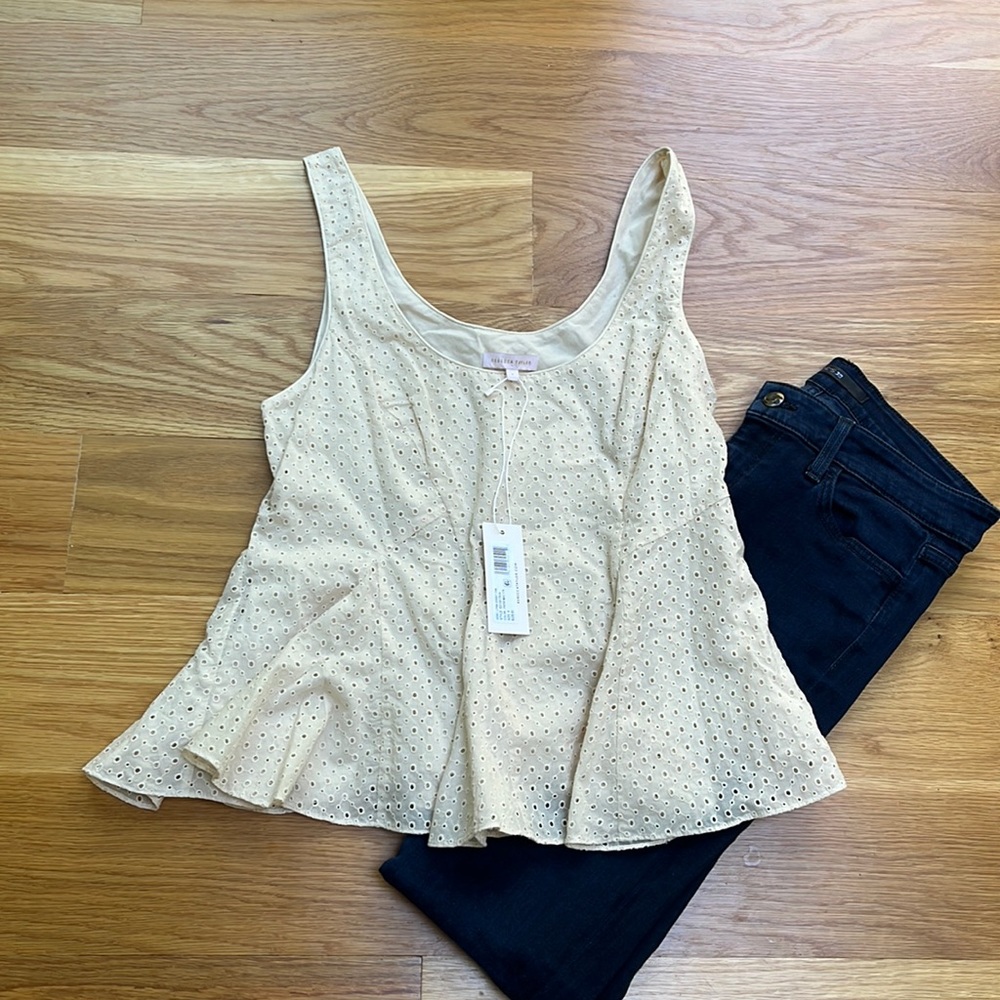 NWT Rebecca Taylor Lyra Godet Eyelet Peplum Top Size 6